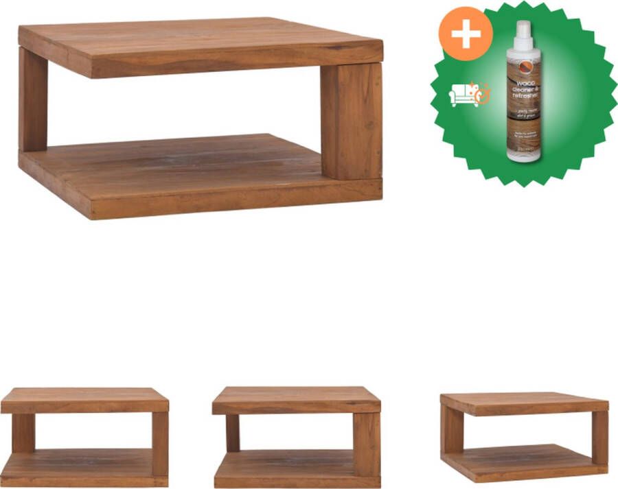 VidaXL Koloniaal Teakhouten Woonkamertafel 65 x 65 x 33 cm Opbergruimte Montage vereist Tafel Inclusief Houtreiniger en verfrisser