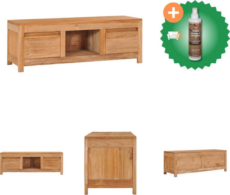 VidaXL Koloniaal TV-meubel Massief teakhout 100 x 30 x 35 cm Lades en vak Kast Inclusief Houtreiniger en verfrisser