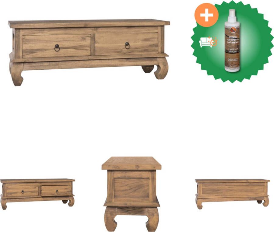 VidaXL Koloniale TV-meubel Teakhout 110 x 35 x 40 cm Met lades Kast Inclusief Houtreiniger en verfrisser
