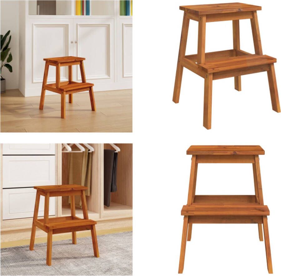 VidaXL Kruk 2-staps 40x38x50 cm massief acaciahout Opstapkruk Opstapkrukken 2-stapskruk 2-stapskrukje