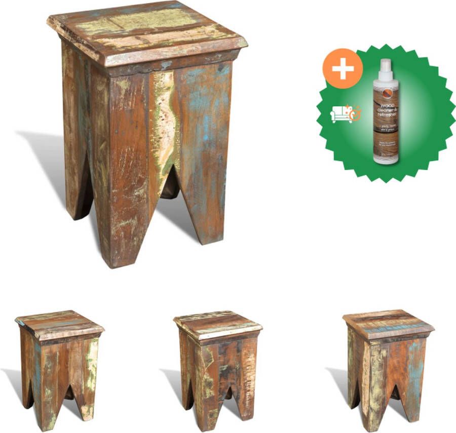 VidaXL Houten Krukje Antieke Stijl Gerecycled Hout 30 x 45 cm Krukje Inclusief Houtreiniger en verfrisser