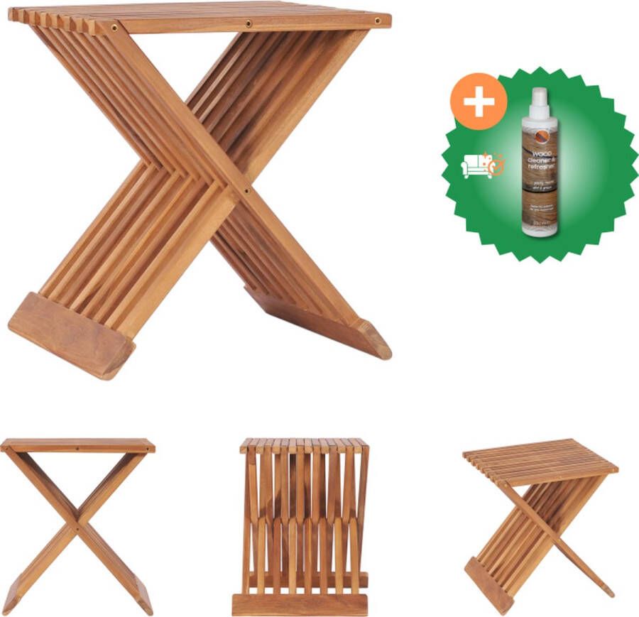 VidaXL kruk Massief Teak 40 x 32 x 45 cm Inklapbaar Geschikt voor buiten Krukje Inclusief Houtreiniger en verfrisser