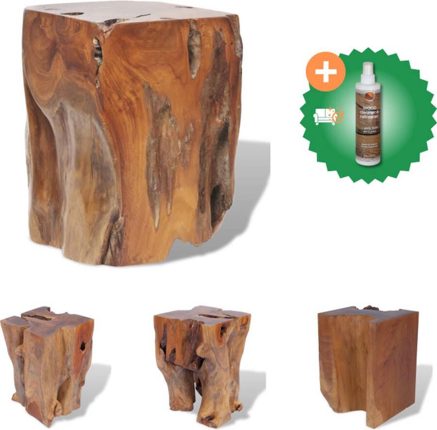 VidaXL Kruk Massief Teakhout 30x30x40 cm Rustieke blikvanger Krukje Inclusief Houtreiniger en verfrisser