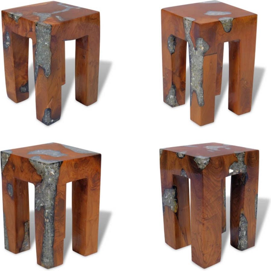 VidaXL Kruk massief teakhout en hars Kruk Krukken Krukje Krukjes - Foto 3