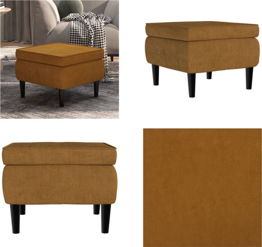 VidaXL Kruk met houten poten fluweel bruin Kruk Krukken Voetenbank Poef