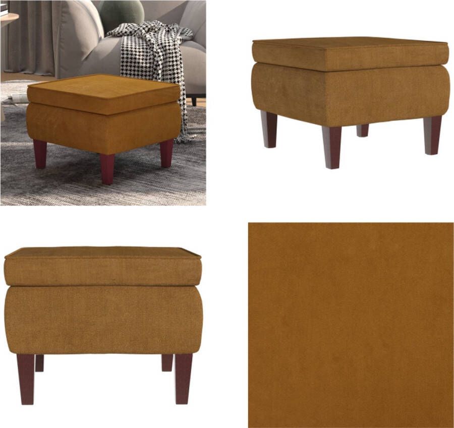 VidaXL Kruk met houten poten fluweel bruin Kruk Krukken Voetenbank Voetensteun