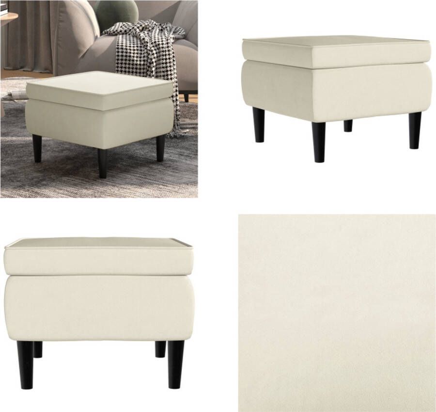 VidaXL Kruk met houten poten fluweel crèmekleurig Kruk Krukken Voetenbank Poef