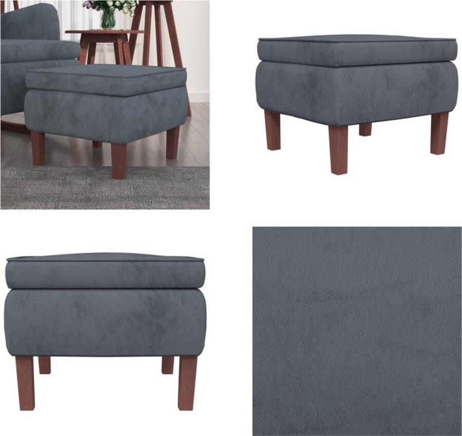 VidaXL Kruk met houten poten fluweel donkergrijs Kruk Krukken Voetenbank Voetensteun - Foto 2