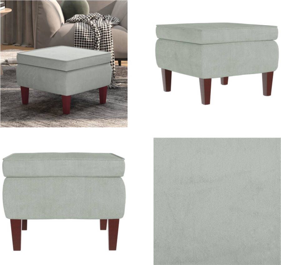 VidaXL Kruk met houten poten fluweel lichtgrijs Kruk Krukken Voetenbank Voetensteun - Foto 2