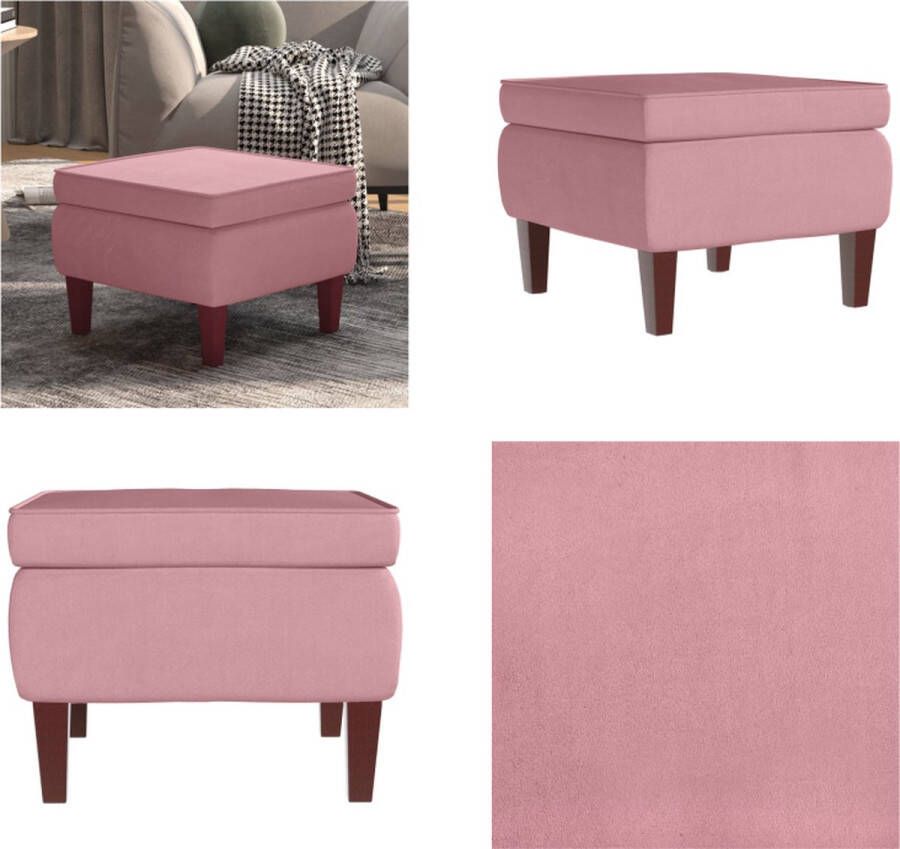 VidaXL Kruk met houten poten fluweel roze Kruk Krukken Voetenbank Voetensteun