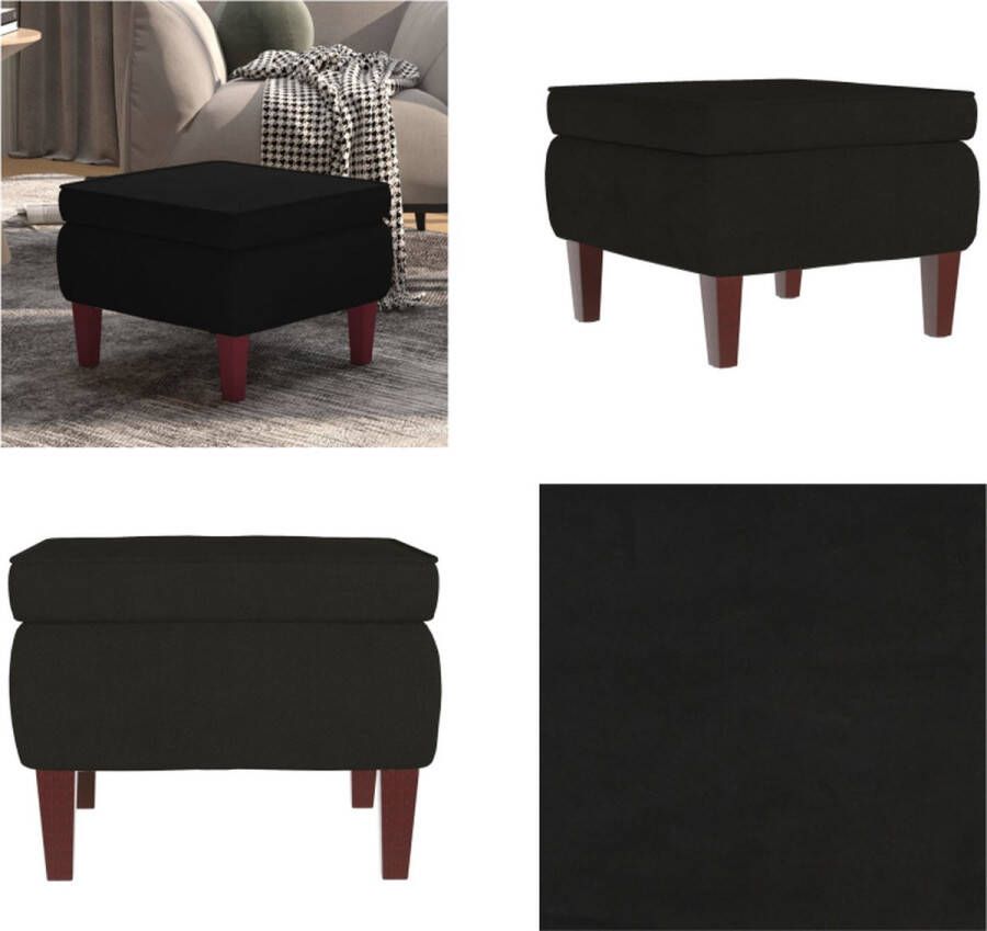 VidaXL Kruk met houten poten fluweel zwart Kruk Krukken Voetenbank Voetensteun