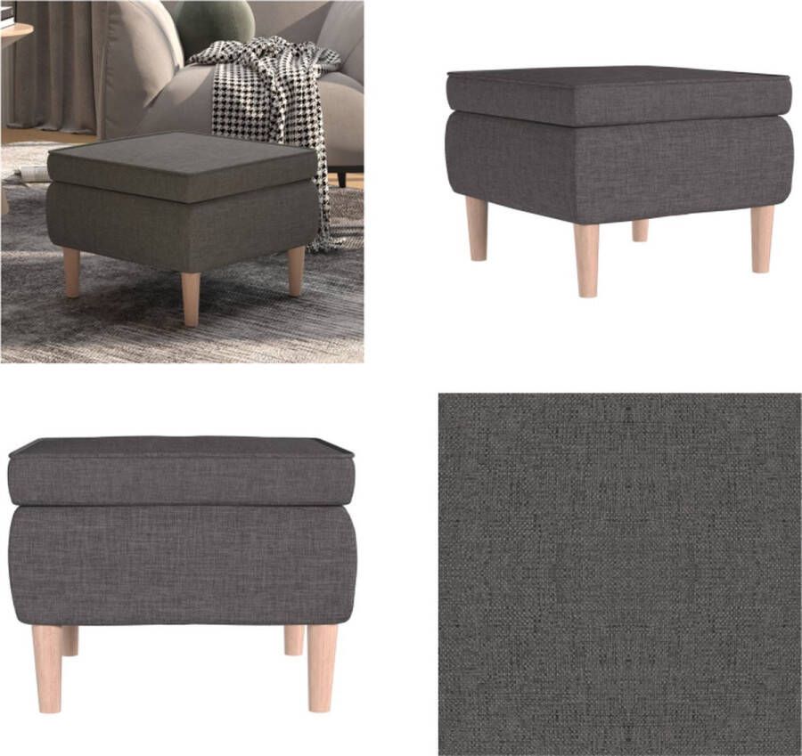 VidaXL Kruk met houten poten stof donkergrijs Kruk Krukken Voetenbank Voetensteun - Foto 2