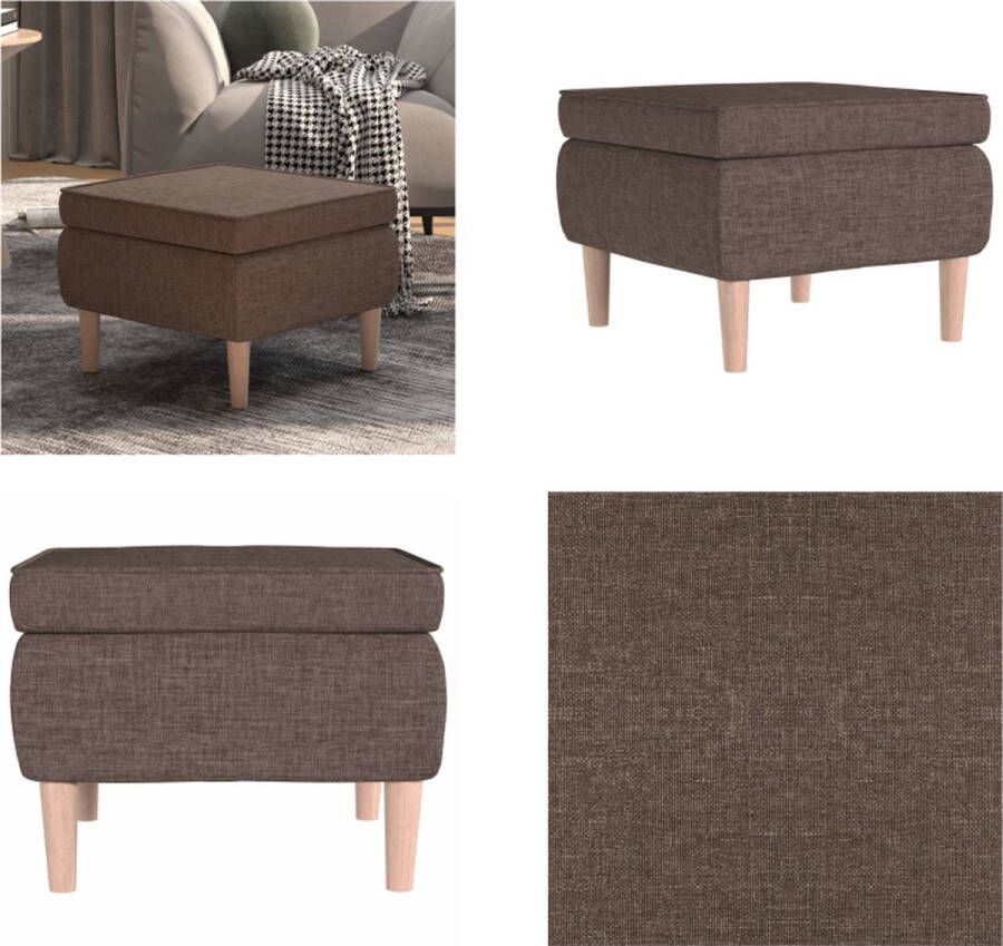 VidaXL Kruk met houten poten stof taupe Kruk Krukken Voetenbank Poef - Foto 2