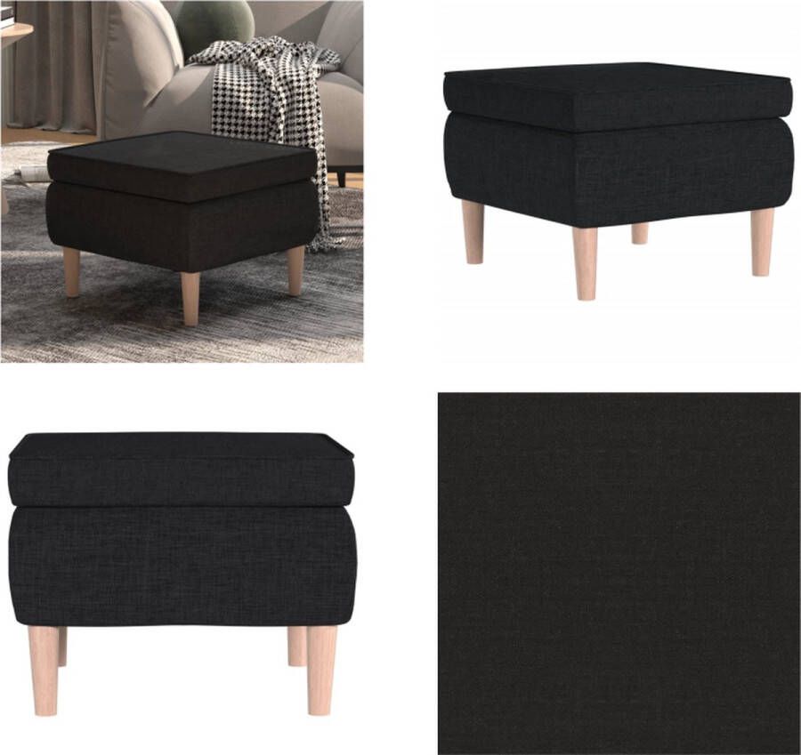 VidaXL Kruk met houten poten stof zwart Kruk Krukken Voetenbank Voetensteun - Foto 2