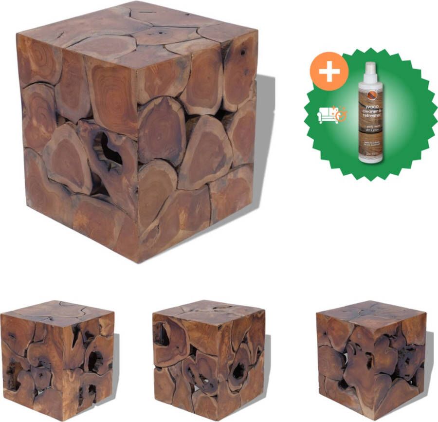 VidaXL Kruk Retro Teakhout 40 x 40 x 45 cm Bruin Krukje Inclusief Houtreiniger en verfrisser - Foto 2