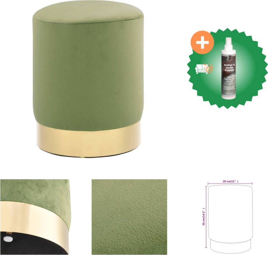 VidaXL Kruk Tonvorm 28 x 36 cm Mosterdgroen fluweel Gouden metalen basis Krukje Inclusief Reiniger