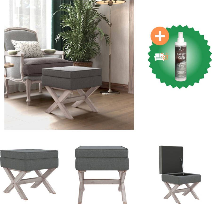 VidaXL Kruk Vintage Donkergrijs 45 x 45 x 49 cm Opbergruimte Schuimvulling Hocker Inclusief Reiniger