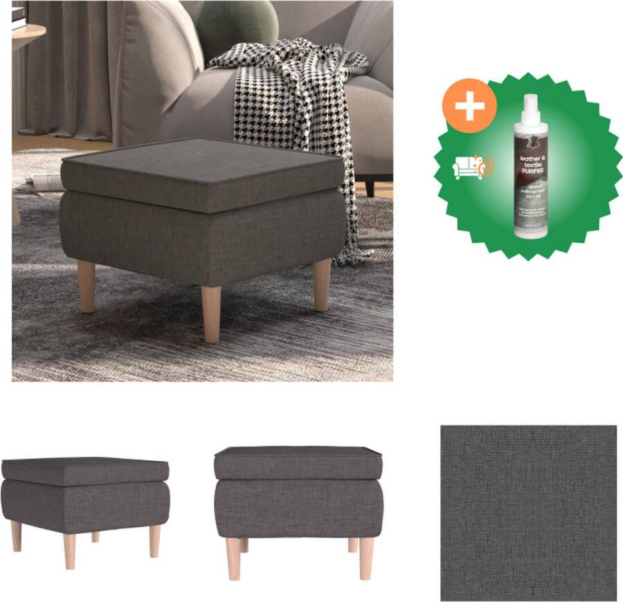 VidaXL Kruk Voetenbank Donkergrijs 55 x 54.5 x 42 cm Stof Rubberwood Krukje Inclusief Reiniger