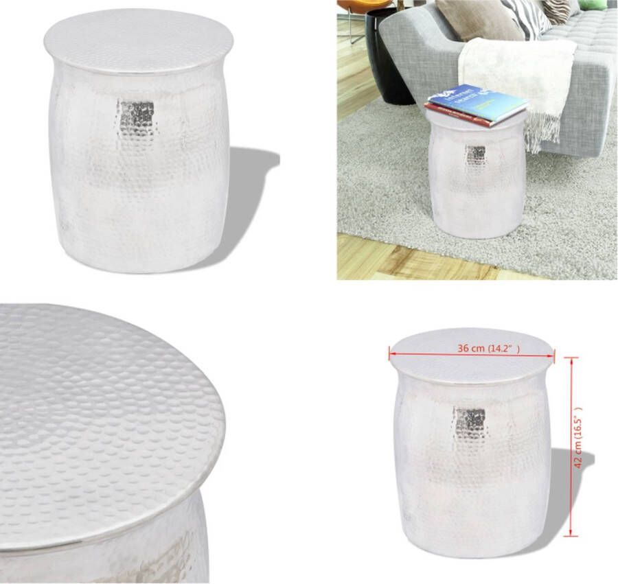 VidaXL Krukje bijzettafeltje gehamerd aluminium zilverkleurig Kruk Krukken Stoel Stoelen - Foto 2