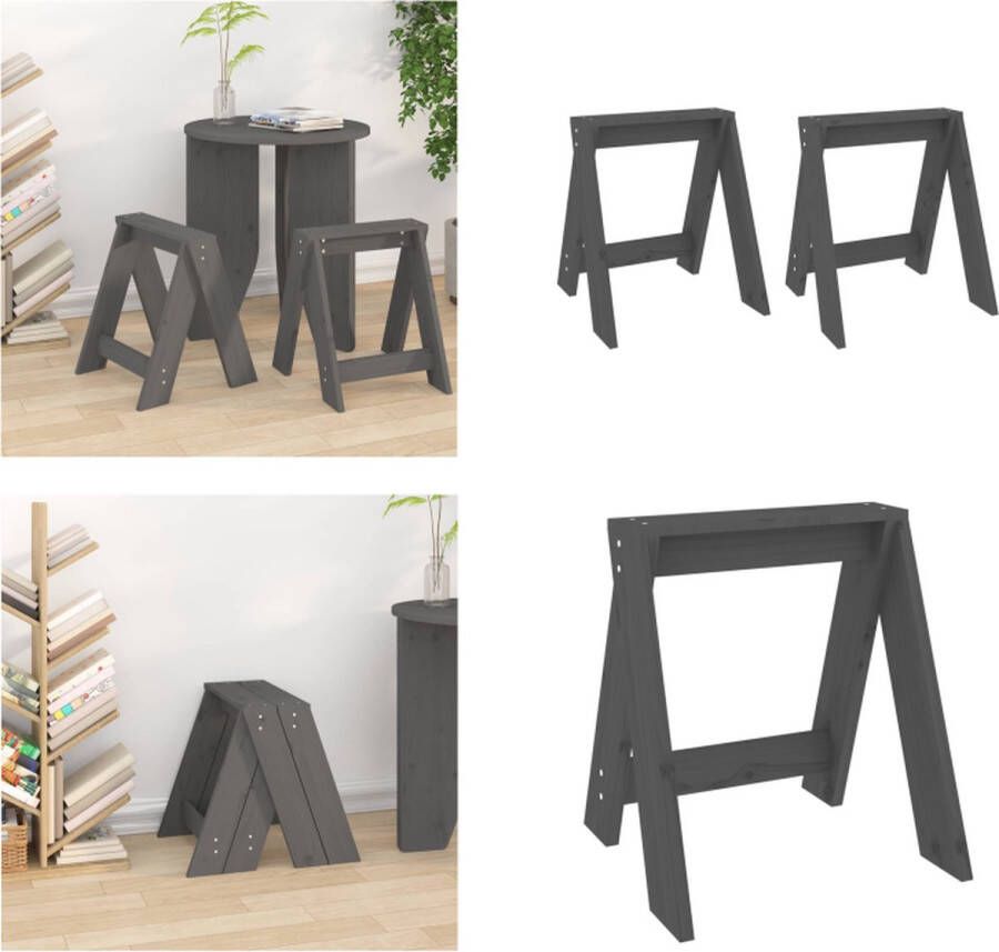 VidaXL Krukken 2 st 40x40x45 cm massief grenenhout grijs Kruk. Krukken Krukje Stoel Keukenkruk