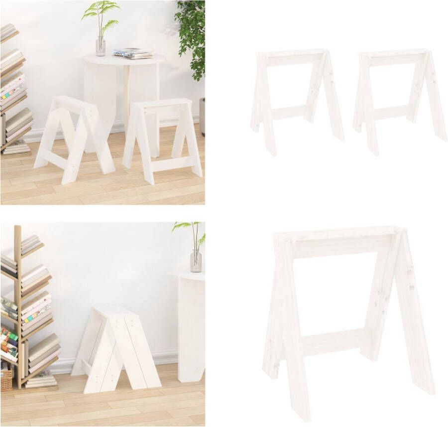 VidaXL Krukken 2 st 40x40x45 cm massief grenenhout wit Kruk. Krukken Krukje Stoel Keukenkruk