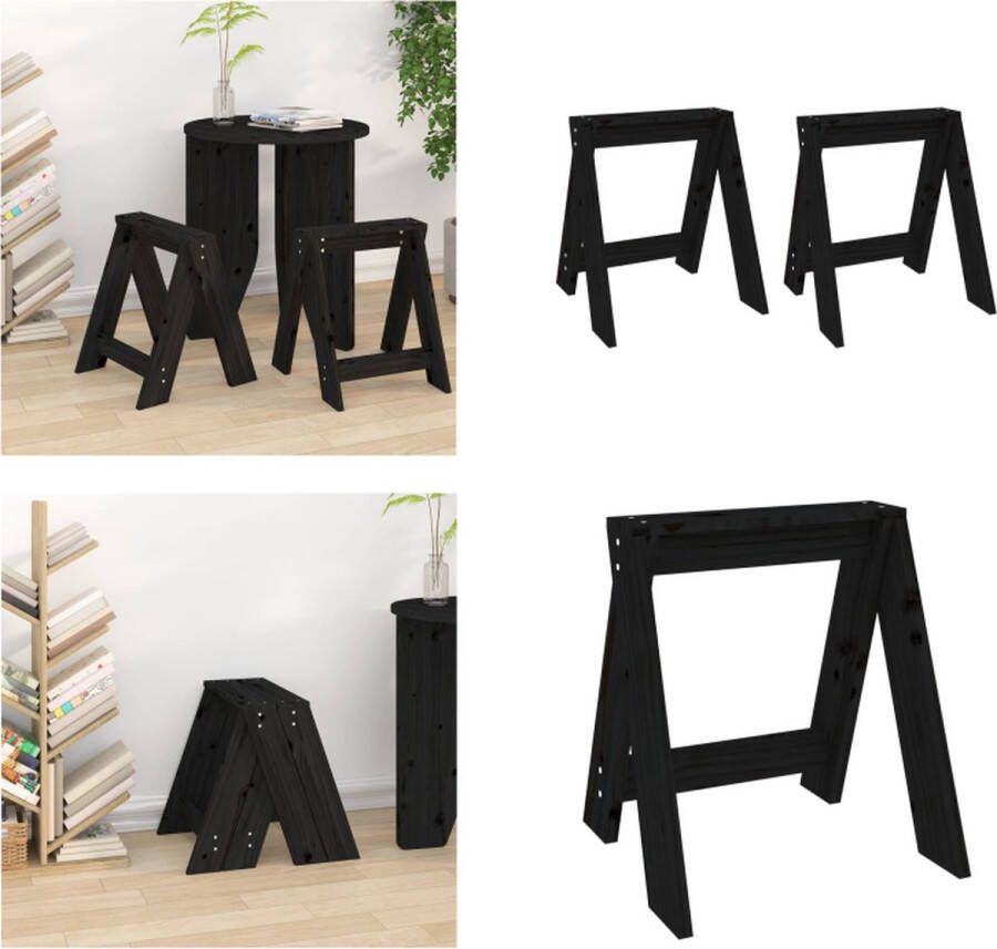 VidaXL Krukken 2 st 40x40x45 cm massief grenenhout zwart Kruk. Krukken Krukje Stoel Keukenkruk