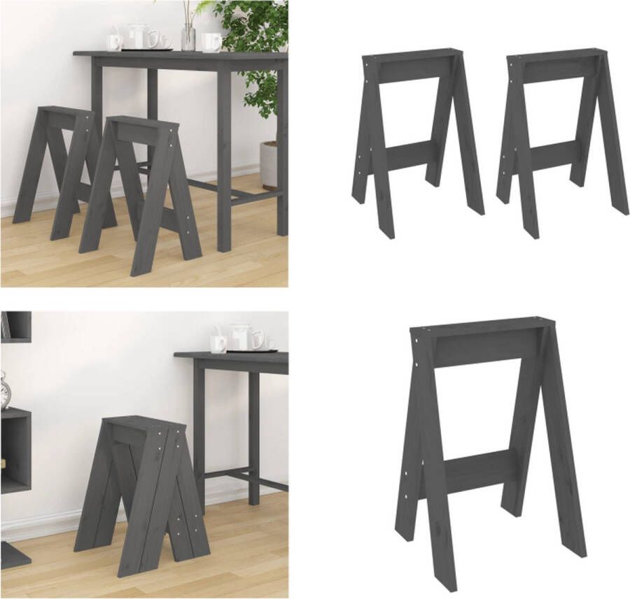 VidaXL Krukken 2 st 40x40x60 cm massief grenenhout grijs Kruk. Krukken Krukje Stoel Keukenkruk