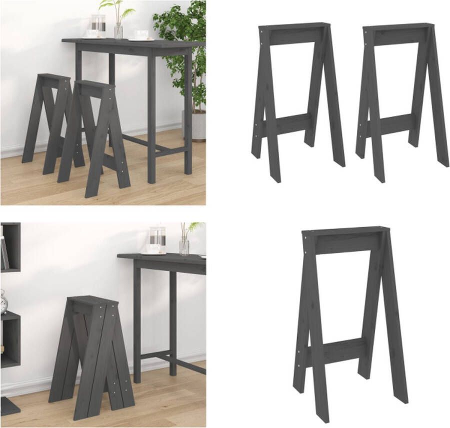 VidaXL Krukken 2 st 40x40x75 cm massief grenenhout grijs Kruk. Krukken Krukje Stoel Keukenkruk