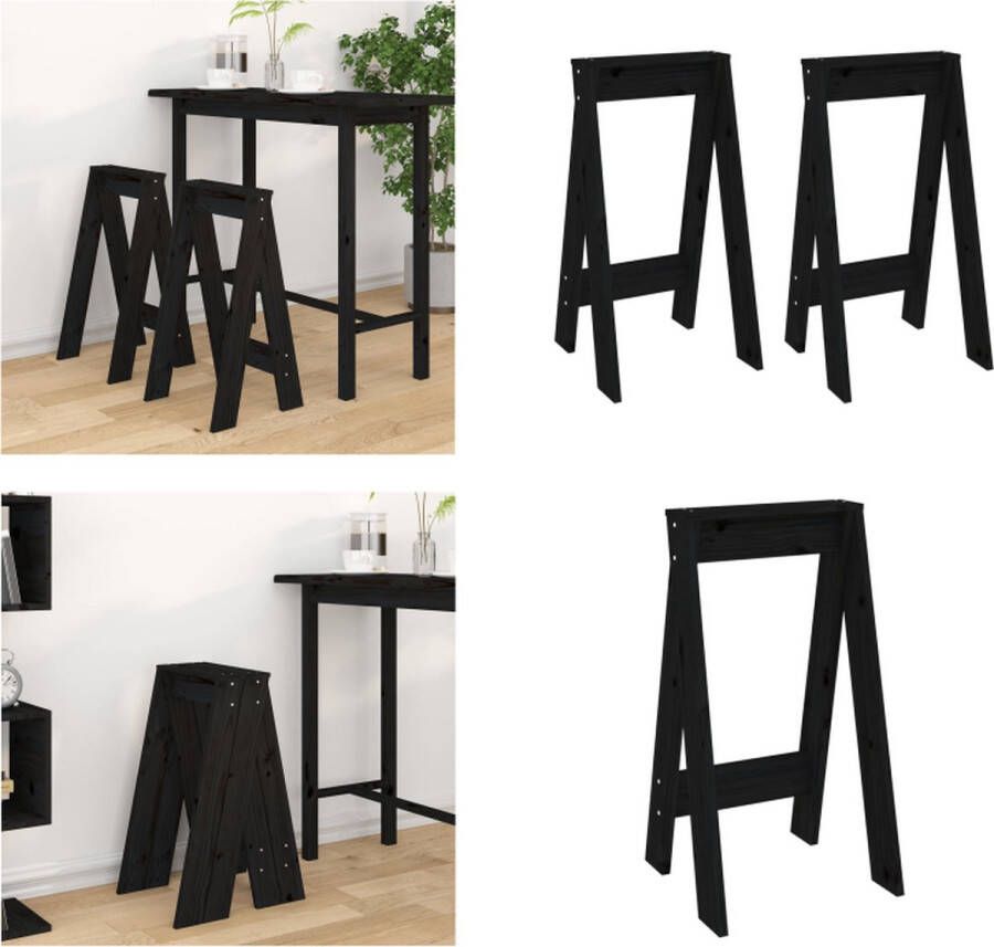 VidaXL Krukken 2 st 40x40x75 cm massief grenenhout zwart Kruk. Krukken Krukje Stoel Keukenkruk