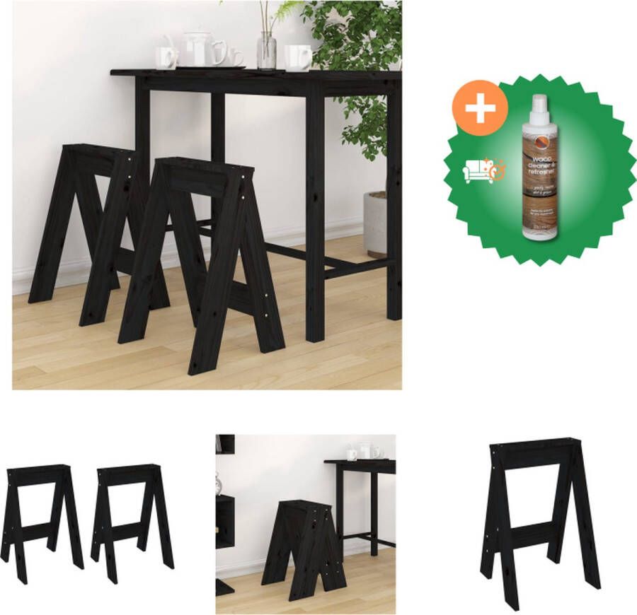 VidaXL Krukken 2 st 40x40x60 cm massief grenenhout zwart Krukje Inclusief Houtreiniger en verfrisser