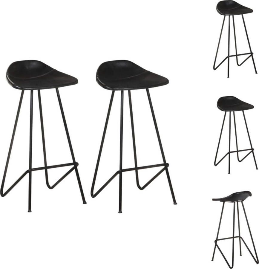 VidaXL Krukken Industriële Stijl 45x39x83cm Echt Geitenleer Zwart Barkruk