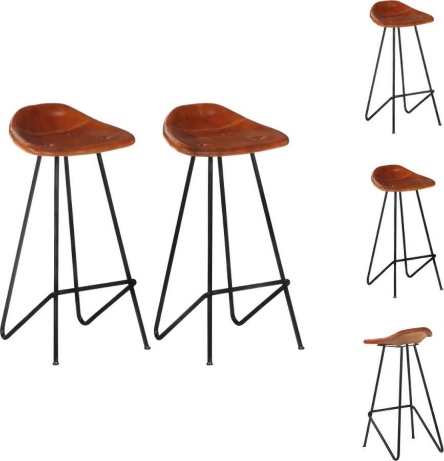 VidaXL Barkruk Barkrukken Kruk Krukken Barkrukken 2 st echt leer bruin - Foto 2