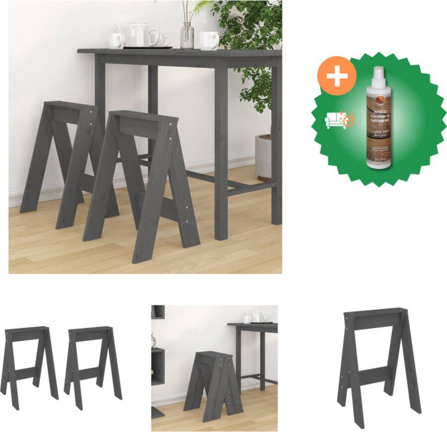 VidaXL Krukken 2 st 40x40x60 cm massief grenenhout grijs Krukje Inclusief Houtreiniger en verfrisser