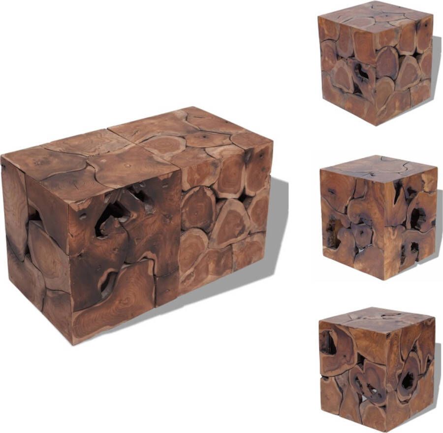 VidaXL Krukken Massief Teakhout 40x40x45cm Handgemaakt Retro Stijl Levering 2 Stuks Krukje - Foto 4