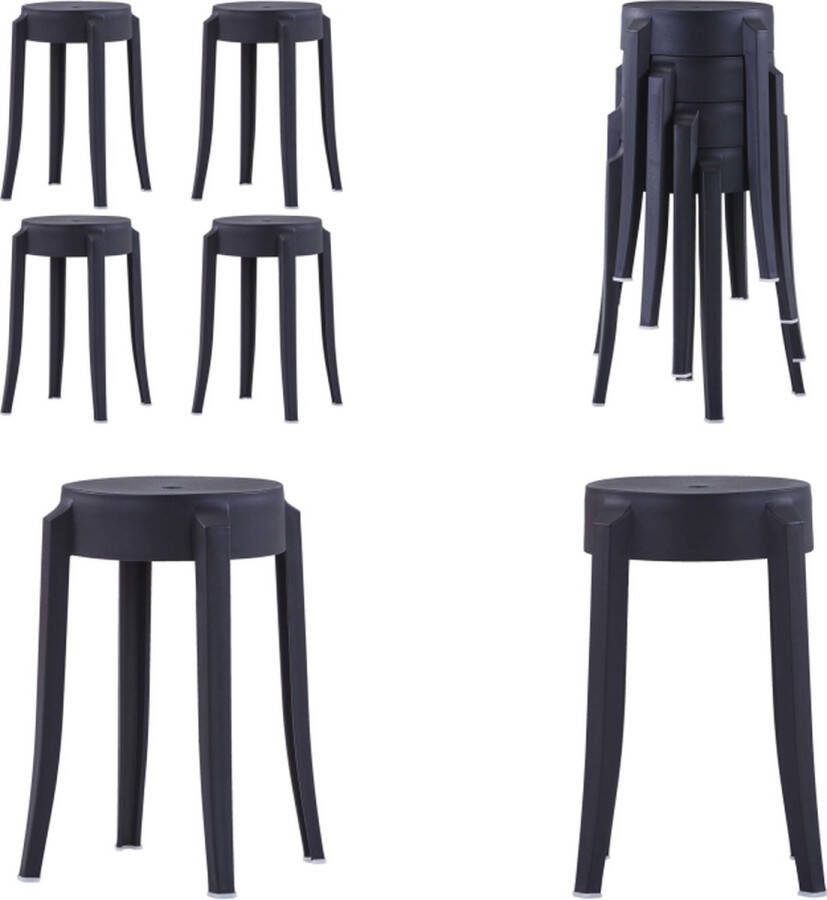 VidaXL Krukken stapelbaar 4 st kunststof zwart Kruk Krukken Eetkamerkruk Eetkamerkrukken