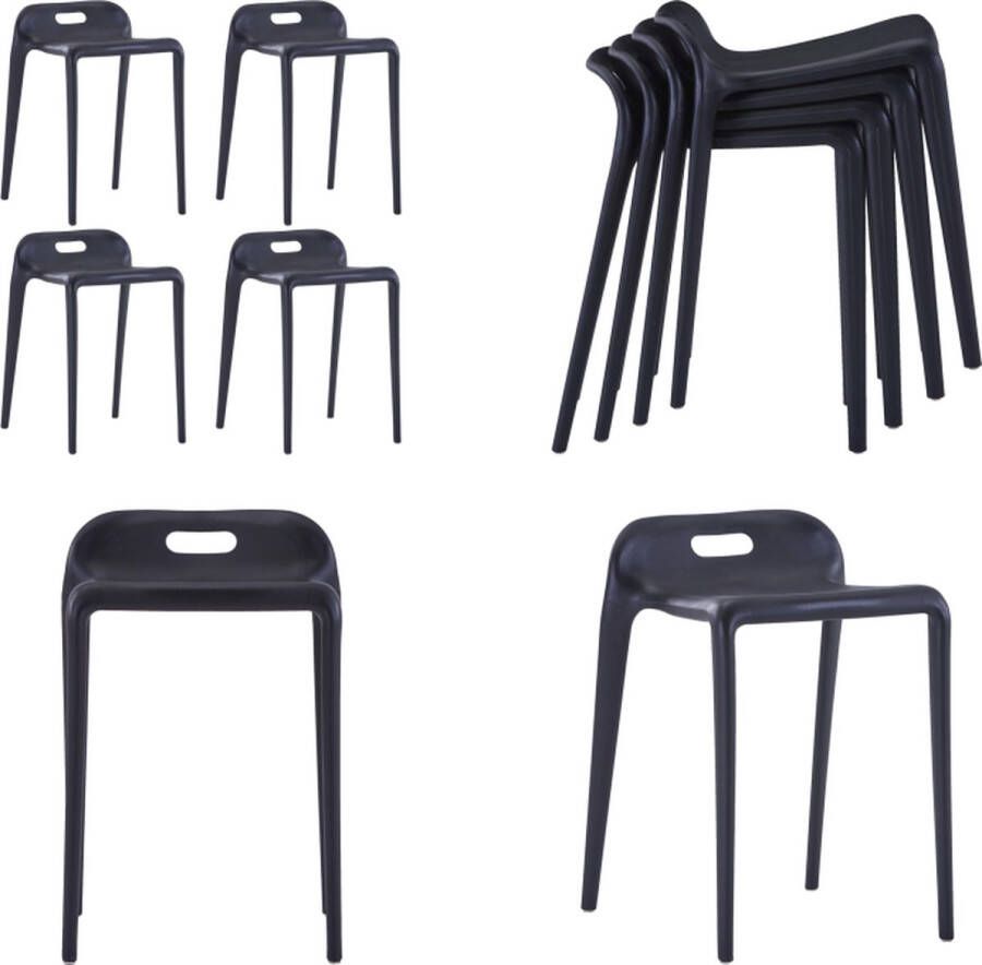 VidaXL Krukken stapelbaar 4 st kunststof zwart Kruk Krukken Eetkamerstoel Eetkamerstoelen