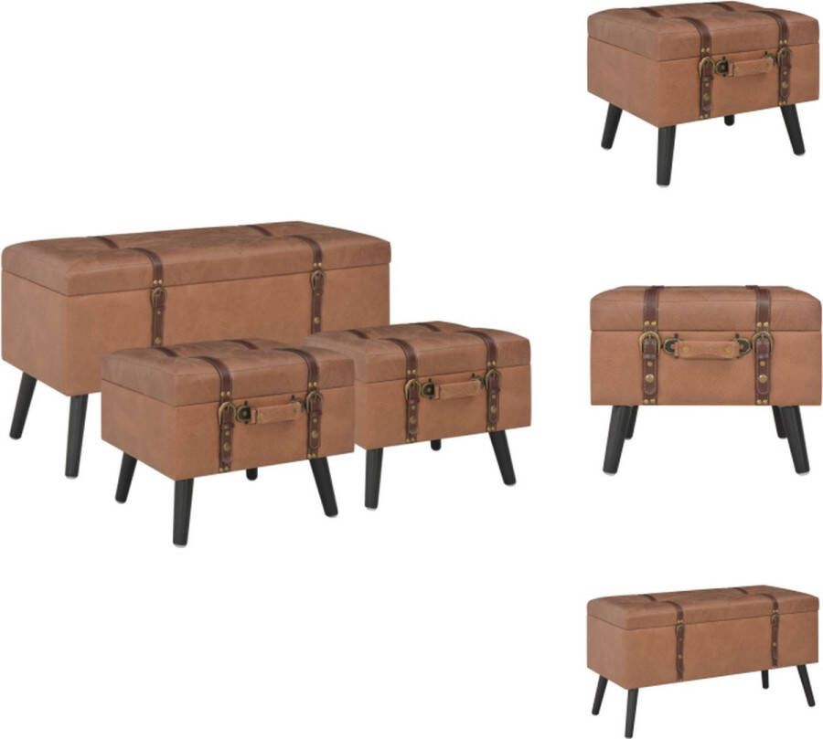 VidaXL Krukkenset bruin 85 x 38 x 47 cm 40 x 33 x 33 cm PVC opbergruimte Hocker - Foto 2