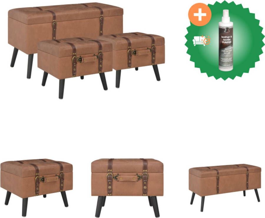 VidaXL Krukkenset bruin 85 x 38 x 47 cm 40 x 33 x 33 cm PVC opbergruimte Hocker Inclusief Reiniger