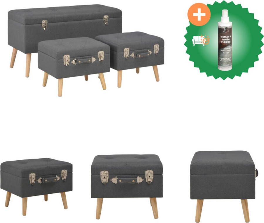 VidaXL Krukkenset Donkergrijs Groot Klein Opbergruimte Polyester Hocker Inclusief Reiniger