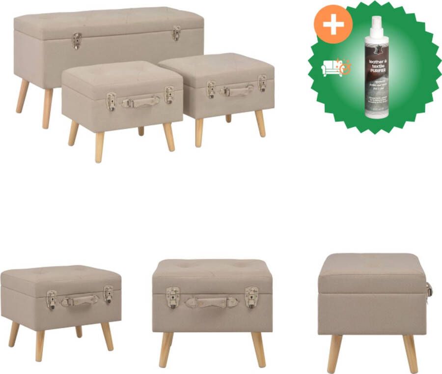 VidaXL Krukkenset Hockers 85 x 38 x 47 cm Polyester Beige Hocker Inclusief Reiniger