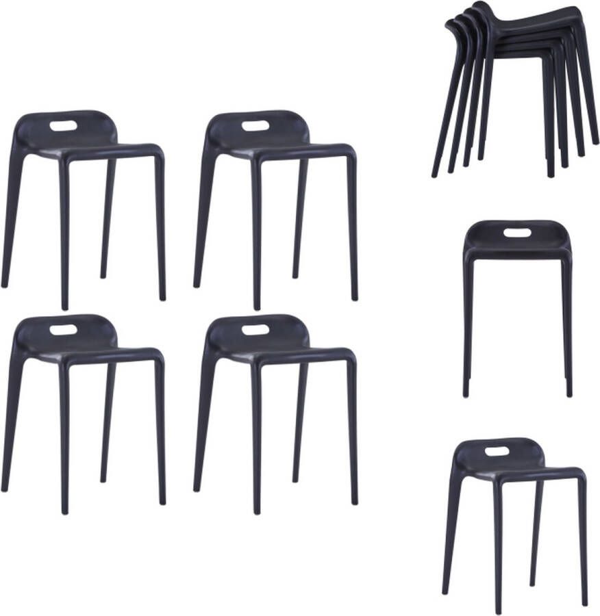 VidaXL Kruk Krukken Eetkamerstoel Eetkamerstoelen Krukken stapelbaar 4 st kunststof zwart
