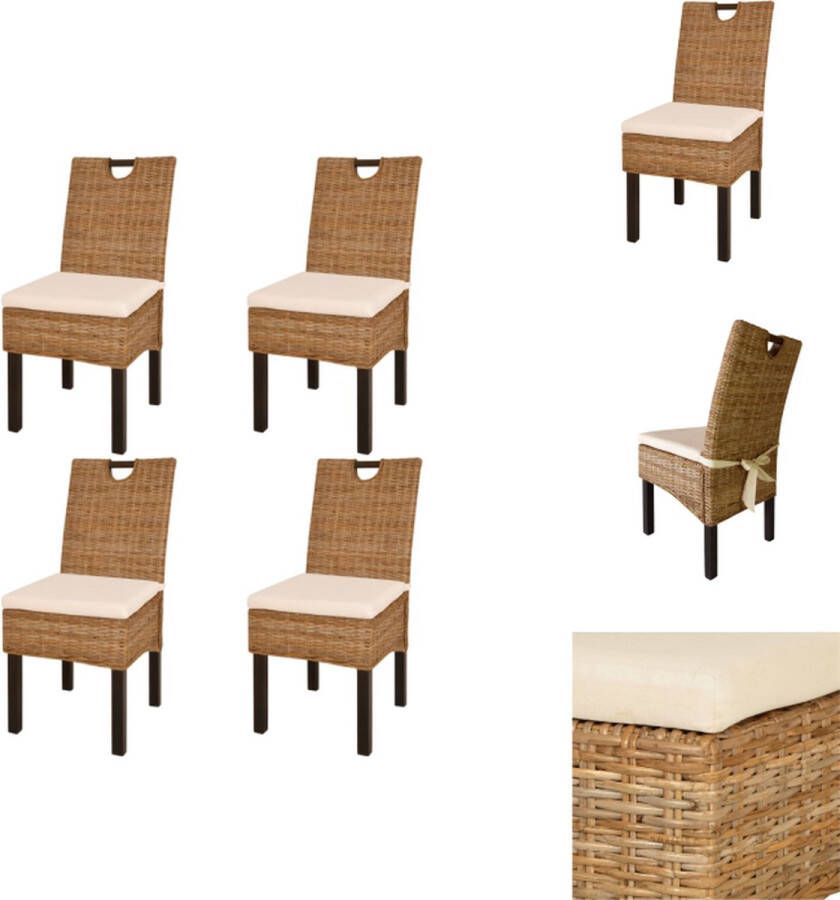 VidaXL Kubu Rattan Eetkamerstoelen 46 x 57 x 96 cm Natuurlijke Rattan Mangohout Inclusief 4 Stoelen Eetkamerstoel