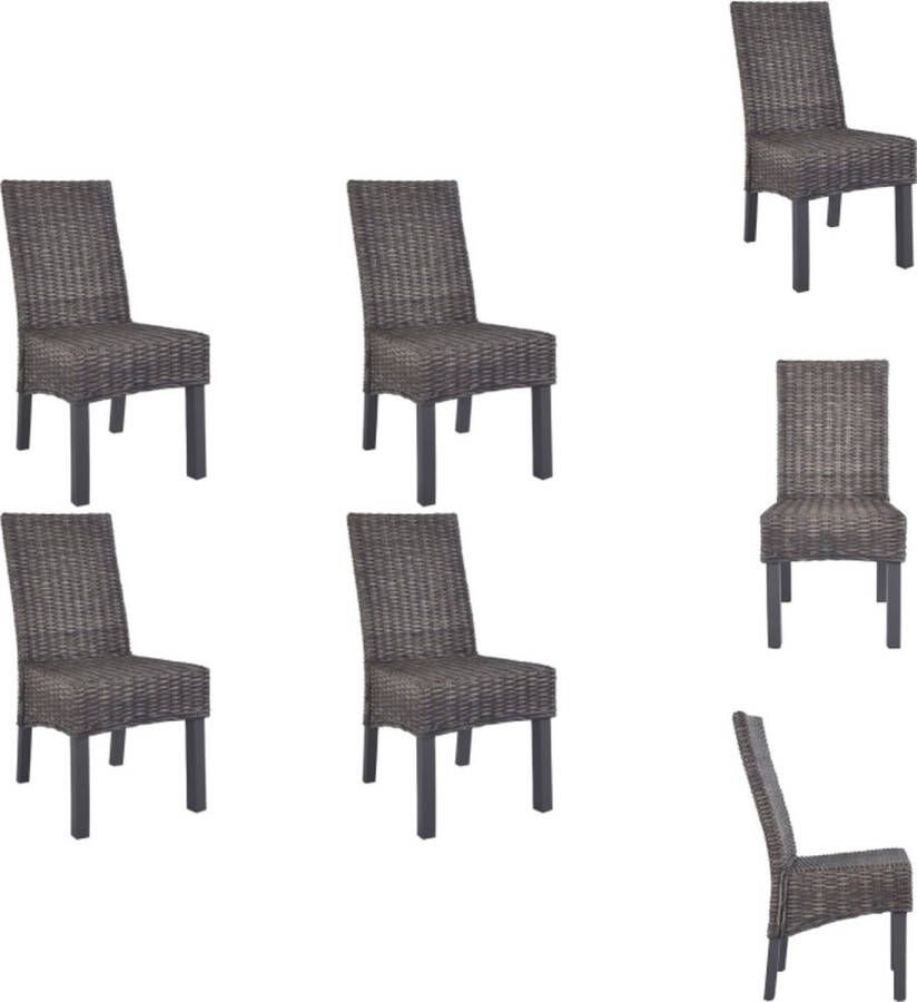 VidaXL Kubu Rattan Eetkamerstoelen 46 x 61 x 93 cm Bruin met greywash Set van 4 Eetkamerstoel