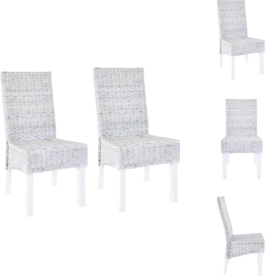 VidaXL Kubu Rattan Eetkamerstoelen 46 x 61 x 93 cm Lichtbruin Whitewash Handgemaakt Eetkamerstoel