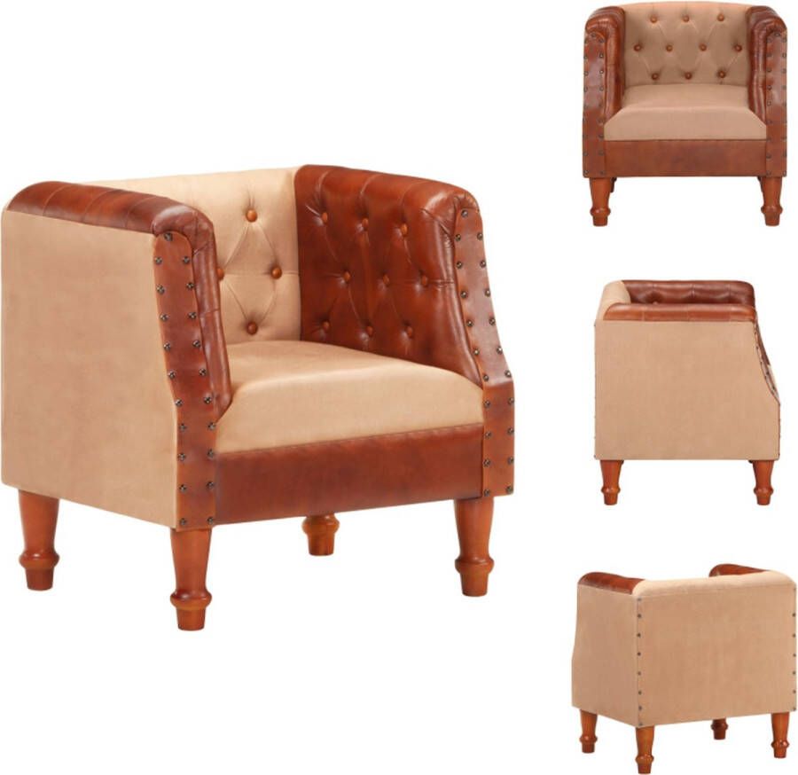 VidaXL Kuipstoel Kuipstoelen Leren Stoel Leren Stoelen Kuipstoel echt leer en massief mangohout bruin