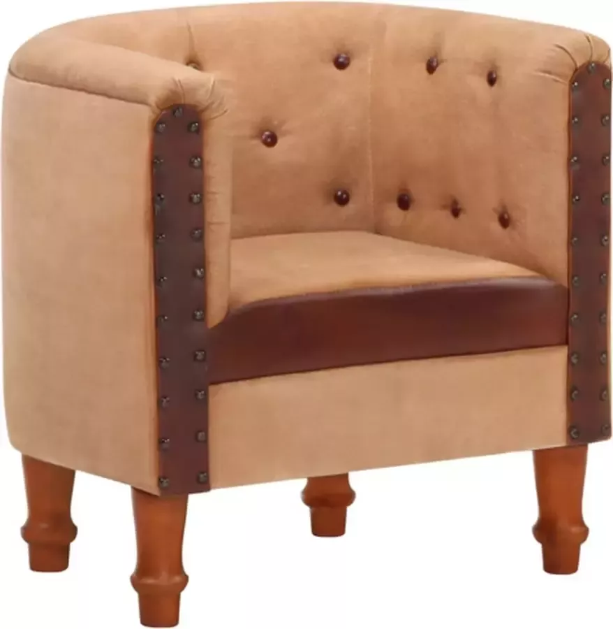 VidaXL Kuipstoel echt leer en massief mangohout bruin