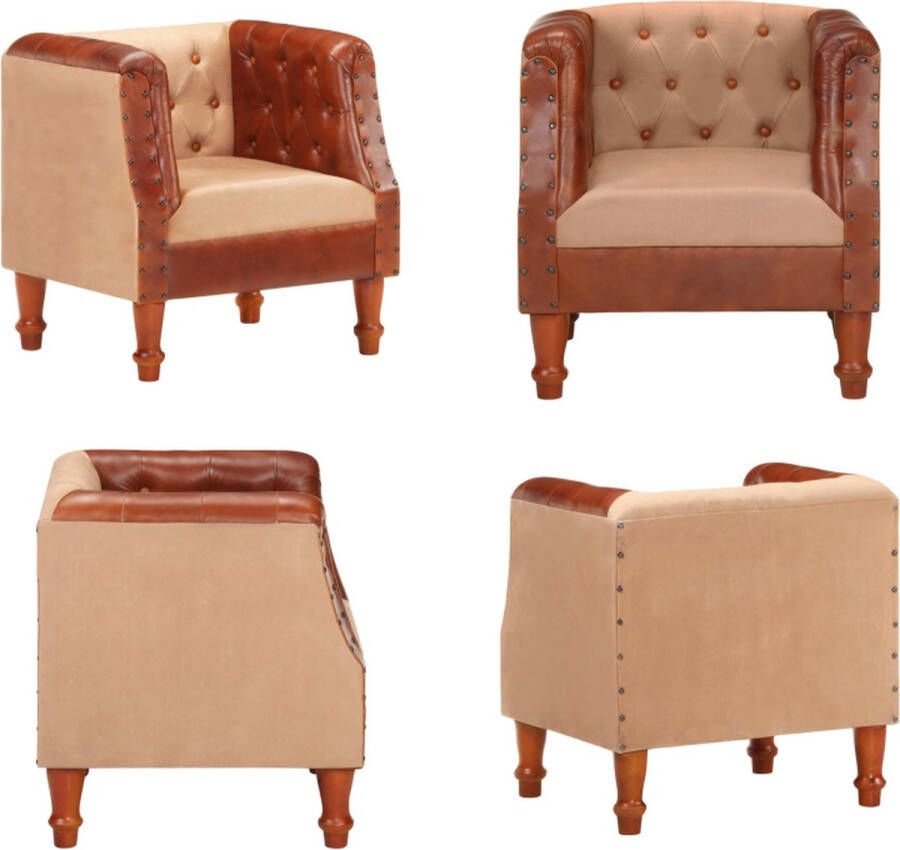 VidaXL Kuipstoel echt leer en massief mangohout bruin Kuipstoel Kuipstoelen Leren Stoel Leren Stoelen - Foto 2