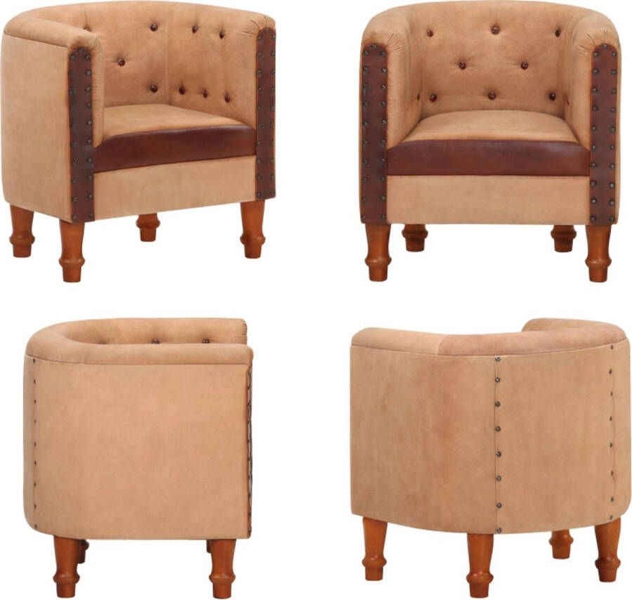 VidaXL Kuipstoel echt leer en massief mangohout bruin Kuipstoel Kuipstoelen Leren Stoel Leren Stoelen