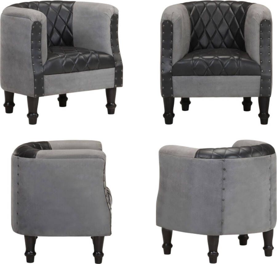 VidaXL Kuipstoel echt leer en massief mangohout zwart Kuipstoel Kuipstoelen Leren Stoel Leren Stoelen