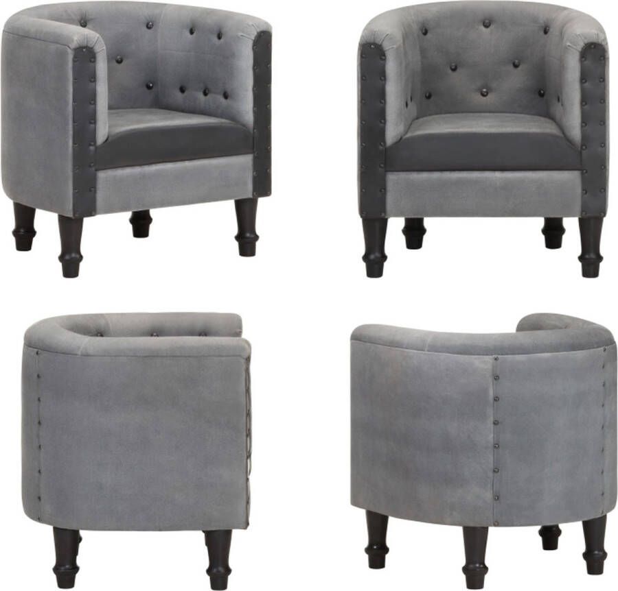 VidaXL Kuipstoel echt leer en massief mangohout zwart Kuipstoel Kuipstoelen Leren Stoel Leren Stoelen